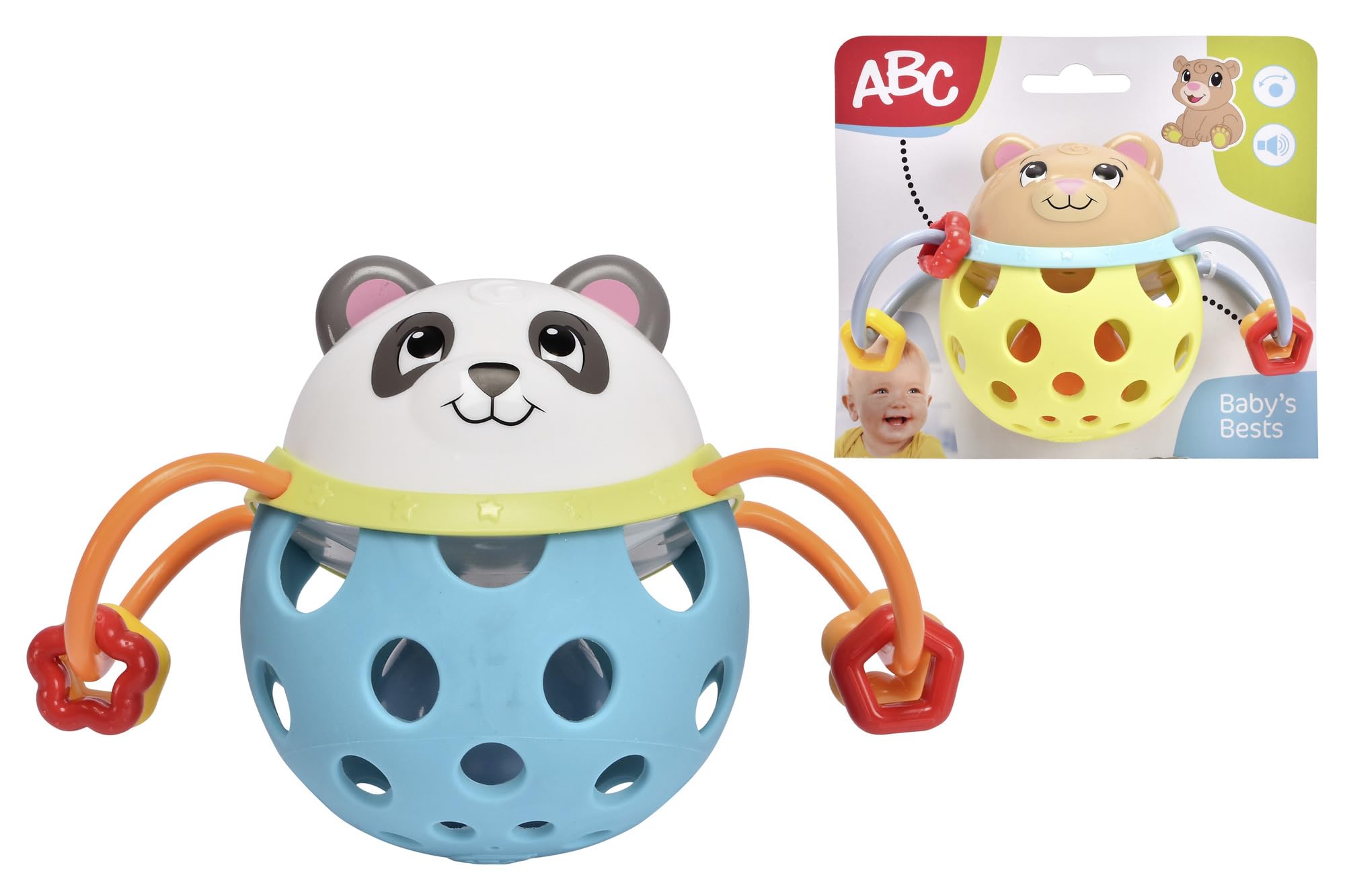 Simba 104010143 ABC niedźwiedzie z grzechotką, 2-krotnie sortowane, dostawa obejmuje tylko jeden artykuł, miś i panda jako kolorowa piłka z grzechotką, 10 cm, od 3 miesięcy