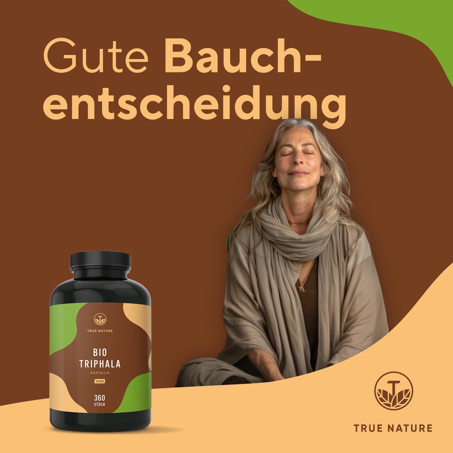 Bio Triphala - Hochdosiert mit 2.000mg (500mg je Kapsel) - 360 Kapseln - Premium Triphala Pulver aus Indien: Haritaki, Amalaki, Bibhitaki - Ohne Zusatzstoffe - Vegan, deutsche Produktion - TRUE NATURE
