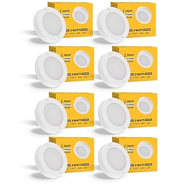 Jaquar 3W Striker Mini Round Surface Ceiling/Downlight | No False Ceiling Required | Surface Ceiling Light for Cabinet, Wardrobe, Office Space | Natural White (Pack 8)