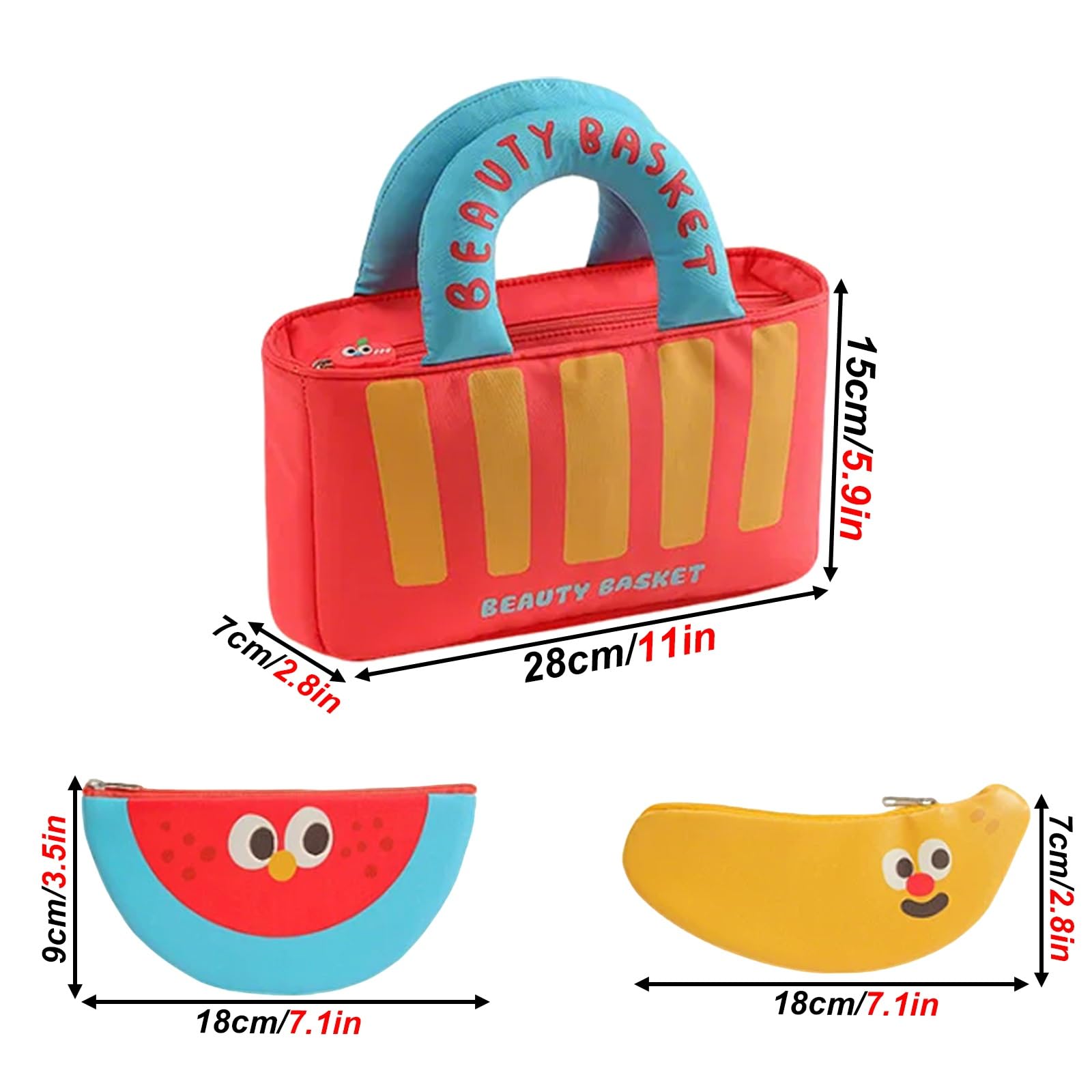 Make Up Tasche mit Leichtgängigem Reißverschluss, Kulturtasche für Reisen, im Retro-Marktkorb-Stil, mit Weichem Griff, für Hautpflege und Tägliche Utensilien
