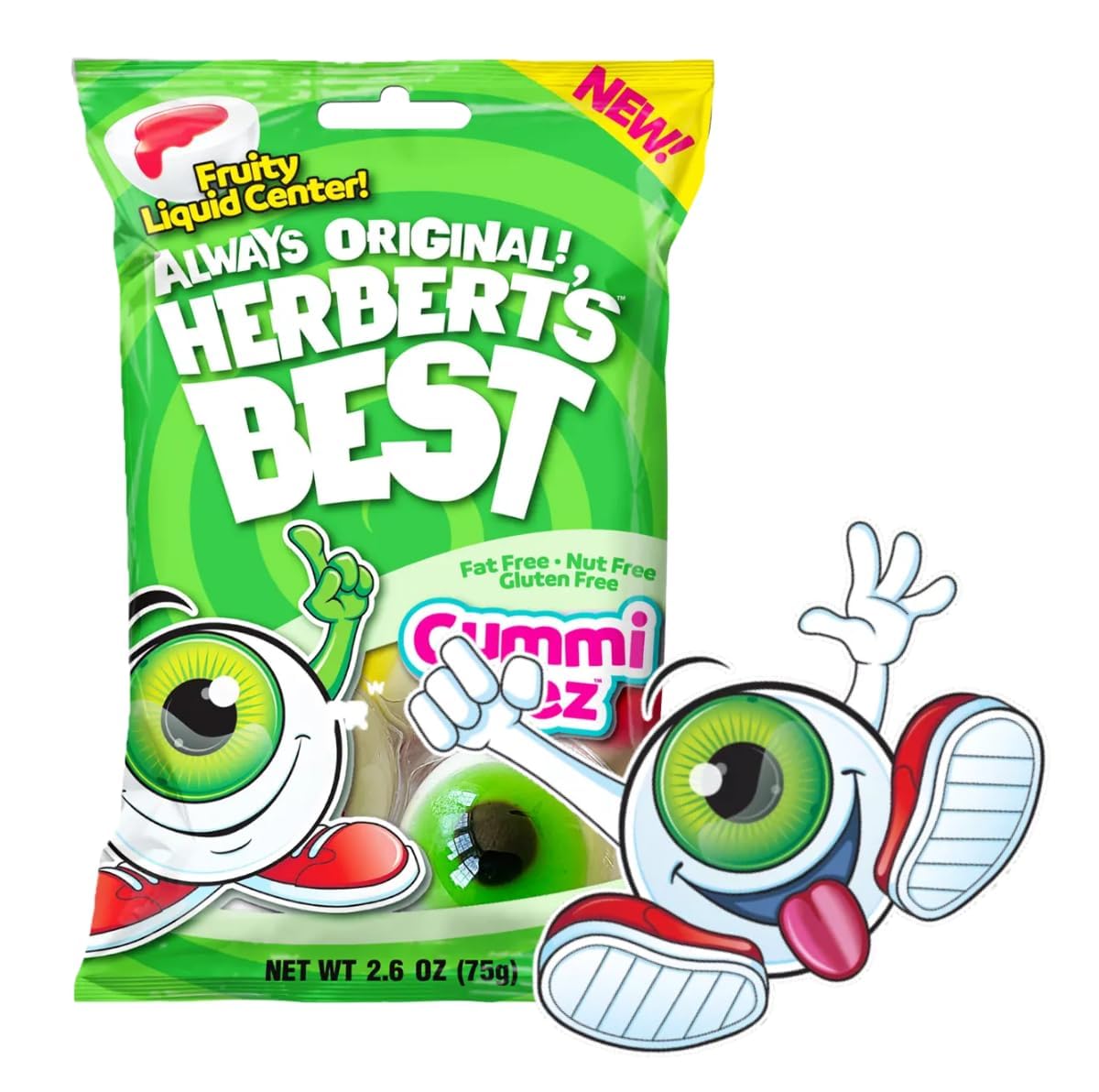 SNACKS HERBERT'S BEST Gummi Eyez, Fruity Liquid Center, Fat Free, Nut Free, GLuten Free (4-Pack), Green