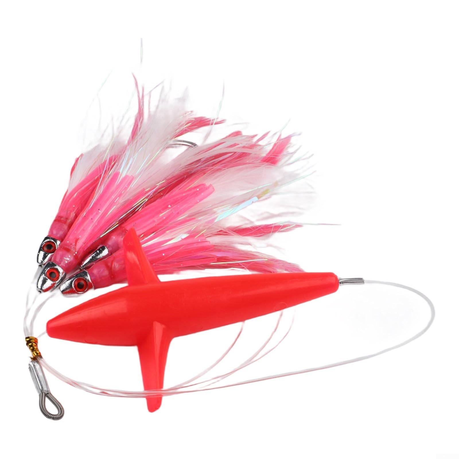 Señuelo de atún con falda de arrastre de plumas con gancho de acero para uso en barco de pesca de caza grande, cebo falso con cuerpo de gancho aplanado para mayor resistencia