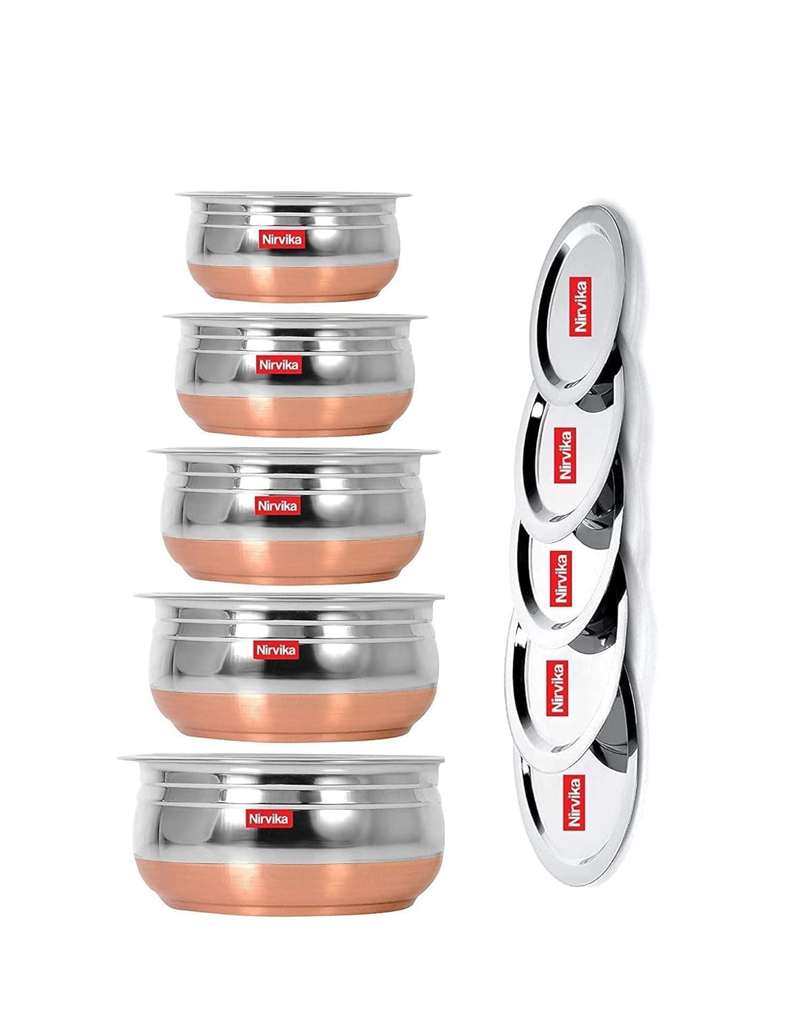 Nirvika Stainless Steel Handi with Lid Kitchen Serving, Cooking Bowl | Steel Handi Set | Cookware Set | Handi Set 5-Pieces|Biryani 0.500 L, 0.750 L, 1.000 L, 1.500 L, 1.200 L Nirvika Stainless Steel Handi with Lid Kitchen Serving, Cooking Bowl | Steel Handi Set | Cookware Set | Handi Set 5-Pieces|Biryani 0.500 L, 0.750 L, 1.000 L, 1.500 L, 1.200 L