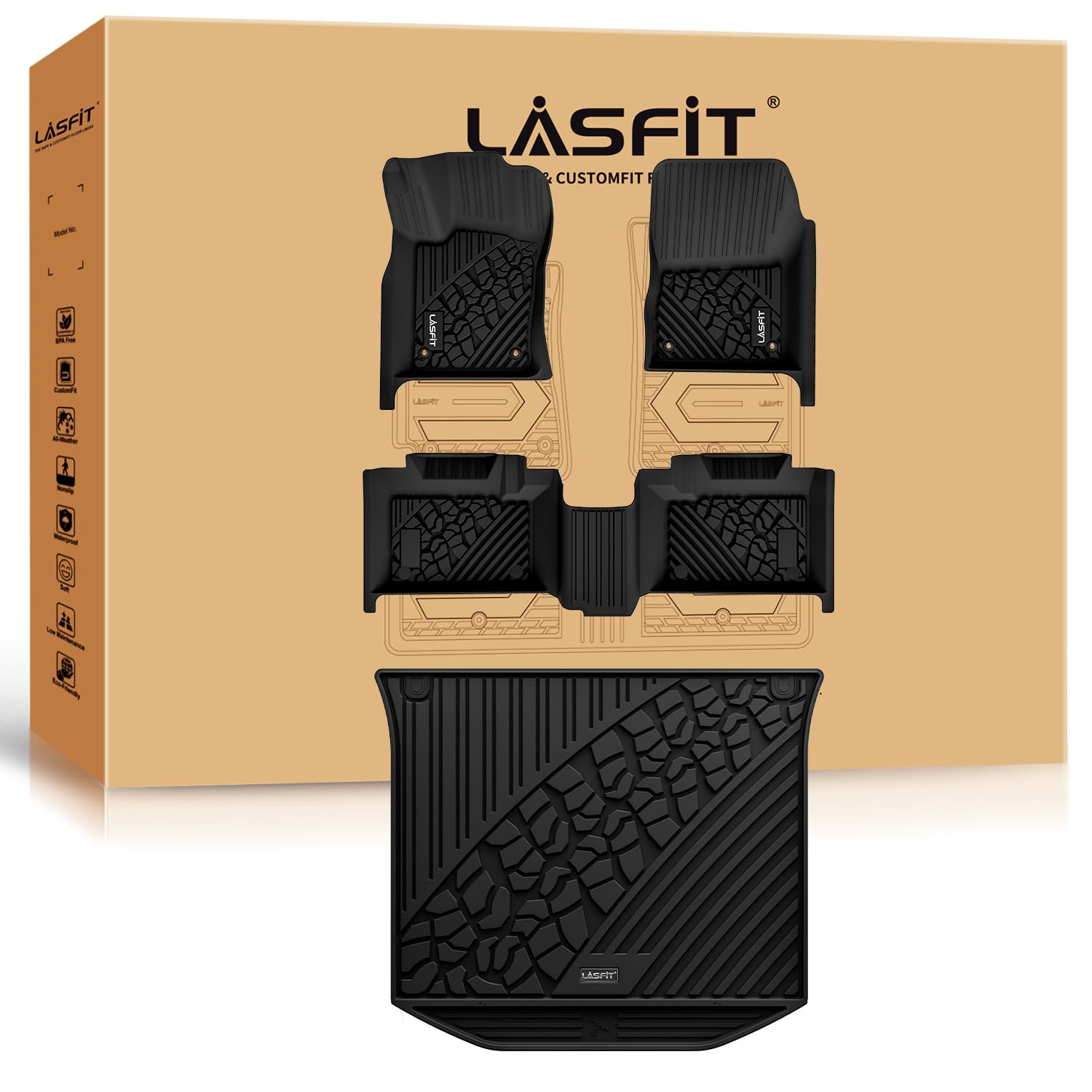 LASFIT Floor Mats & Trunk Mat for Jeep Grand Cherokee 2013 2014 2015 All Weather TPE Custom Fit Car Mats Floor Liners Cargo Liner Cargo Mat BlackGlobal Recycled StandardGlobal Recycled StandardGlobal Recycled Standard