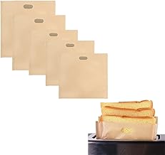 5 Pack Reusable Toaster Bags Non-Stick Toasted Sandwich Bags, Sturdy Plastic Bag for Sandwiches Easy to Open, Toastie Bags for Toaster Microwave Grill, Washable Toastie Bag