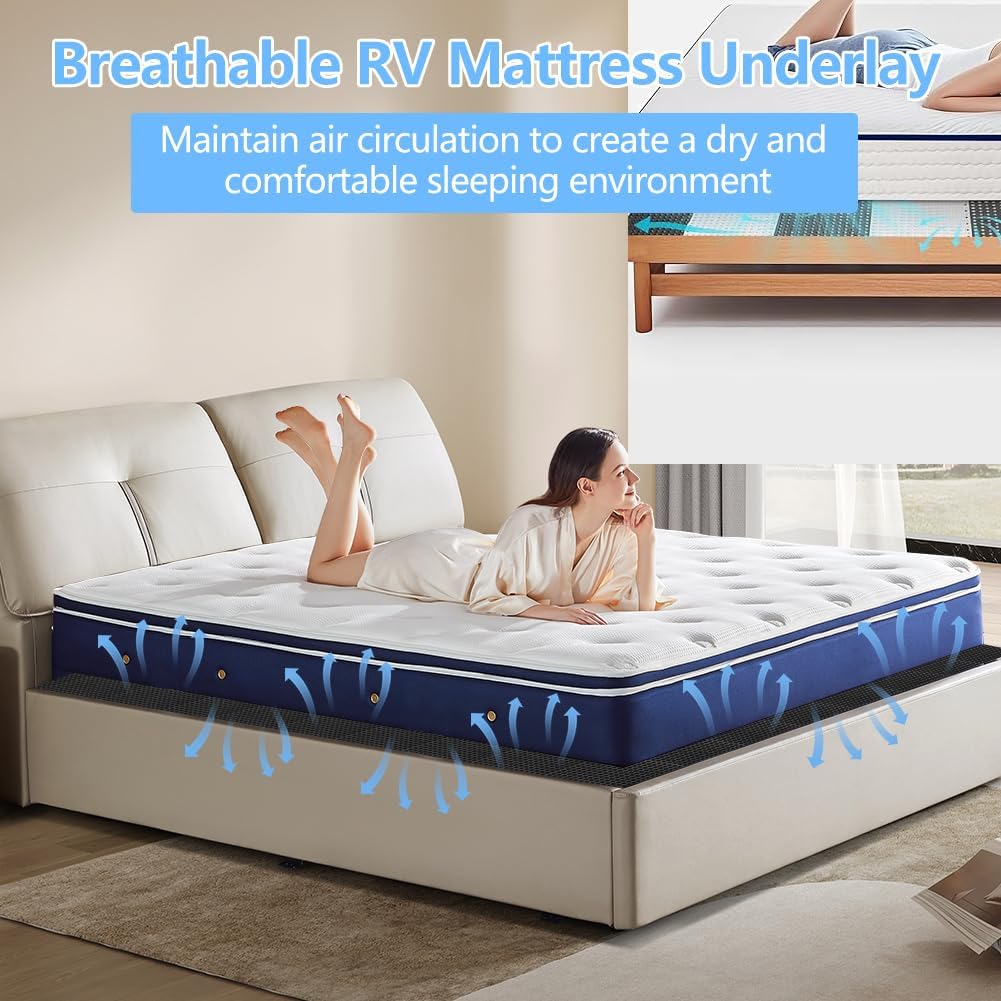 Plastic Ventilated Mattress Underlay Pad for RV Boat Camper - 83" L x 59" W Interlocking Modular Design, Breathable Mesh RV Under Mattress Ventilation Air-Flow (Black)