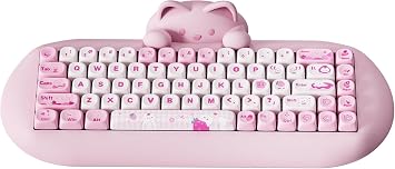YUNZII C68 Silicone Cute Cat Mechanical Keyboard (Pink, Milk Switch) | Wireless Triple Mode BT5.0/2.4G/Wired, RGB Backlit NKRO, Cute Cat Silicone Ergonomic Design for Win/Mac