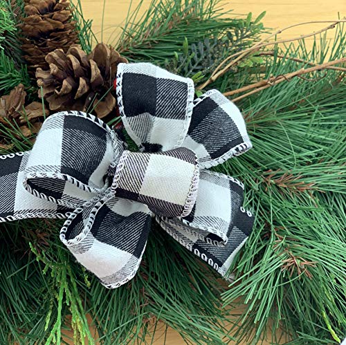 Image of Black White Buffalo Plaid Ribbon - 1 1 /2 inch x 10 Yards, Wired Edge Christmas Tree Ribbon, Rustic, Farmhouse, Wreath Decor, Craft Decoration, Gifts, Birthday, Halloween