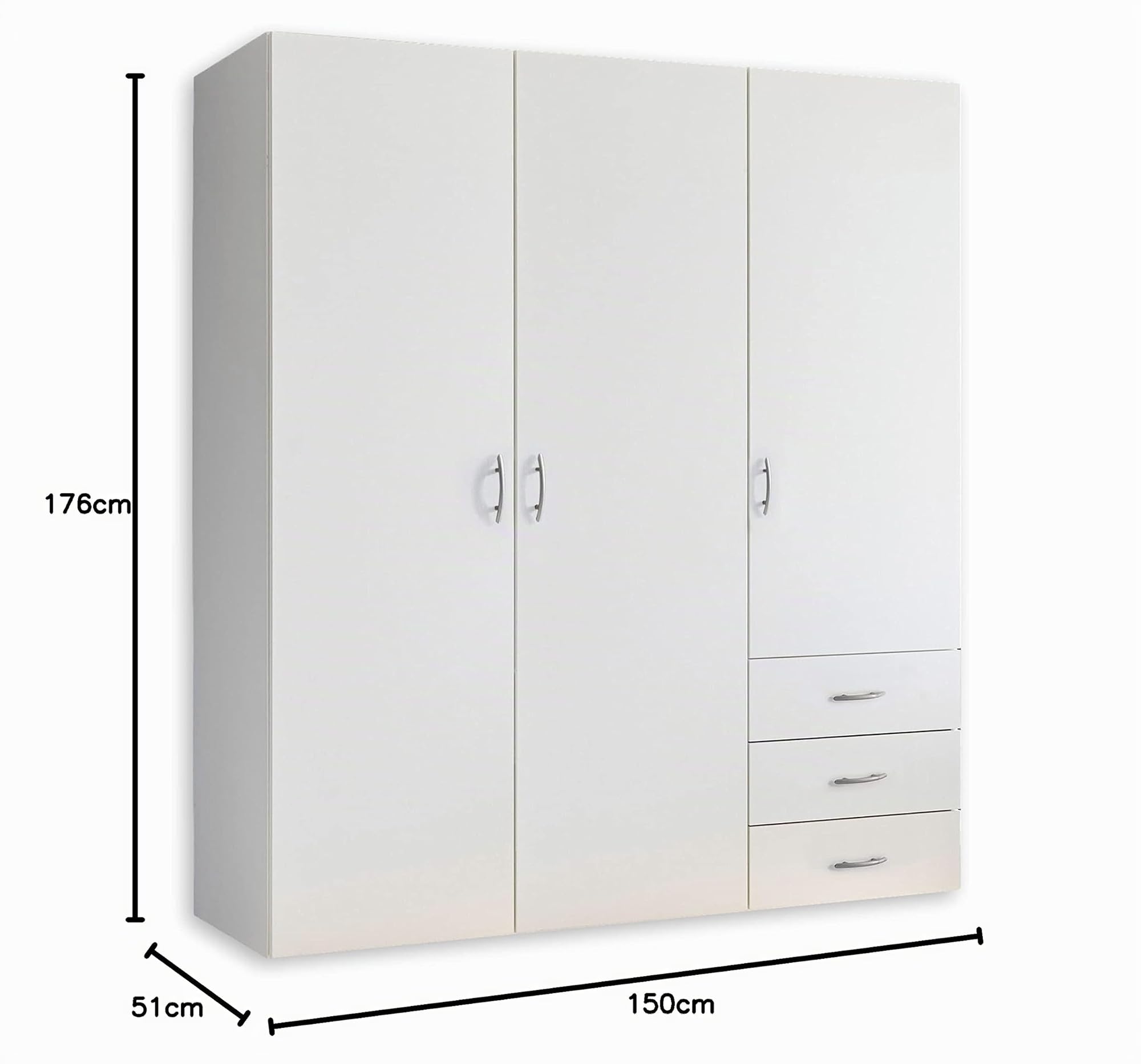 Stella Trading HARRY, Guardaroba bianco, Versatile armadio con 3 ante battenti per la camera da letto, 150 x 176 x 51 cm (larghezza x altezza x profondità)