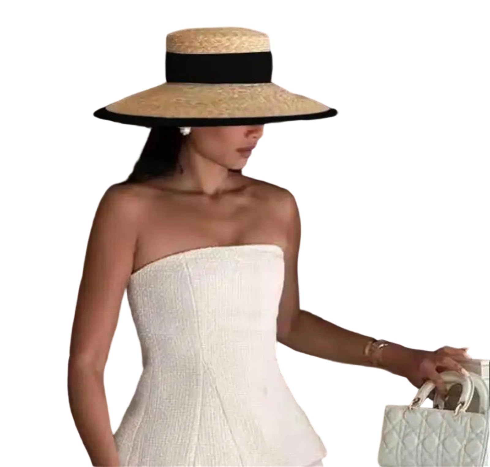 LCUVIMPEX Bucket Hats， Straw Sun Hat Women Flat Top Wide Brim Protection Size M55-58cm(50)
