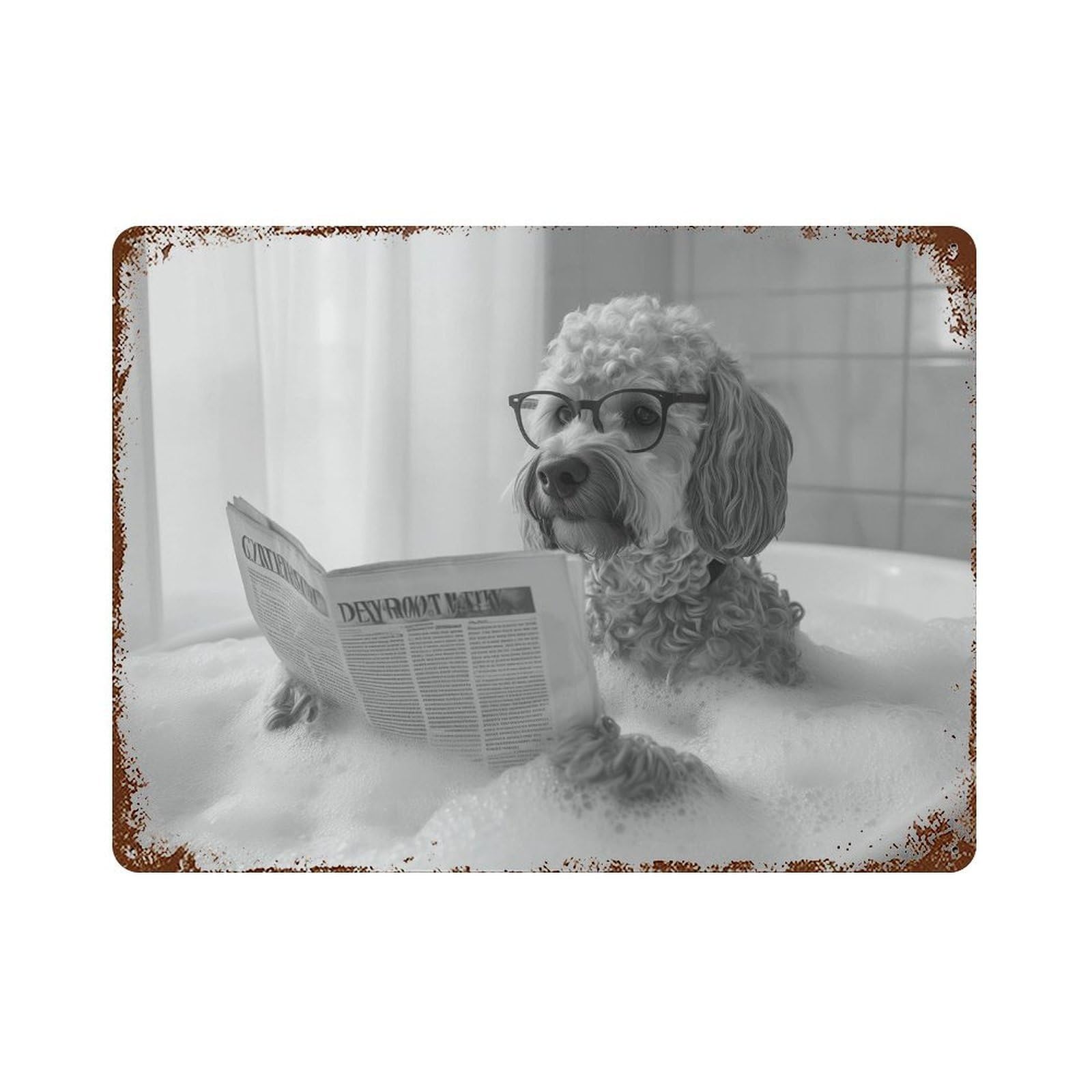 xiaoxiaoshen Labradoodle in Bathtub Print Wall Decor Art Metal Tin Poster Modern Home Decor Art Home Bar Shop Decorations Vintage Sign 30x40cm