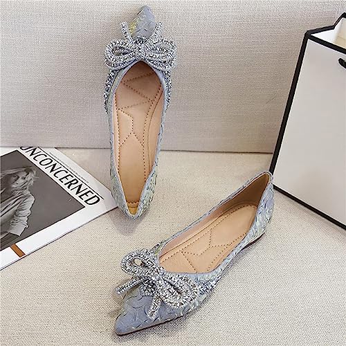 INEELUYI Ballets Flats for Women Bling Rhinestone Bowtie Dress Flat Shoes Slip on Soft Wedding Bowknot Flat Shoes 5