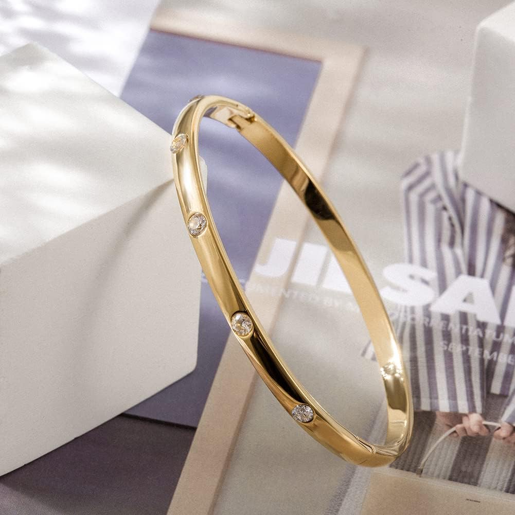 Gold Love Thin Bangle Bracelet for Women Stainless Steel Metal Gold Plated Cuff Bangle Jewelry for Men and Adults Fashion Gift - Image 4