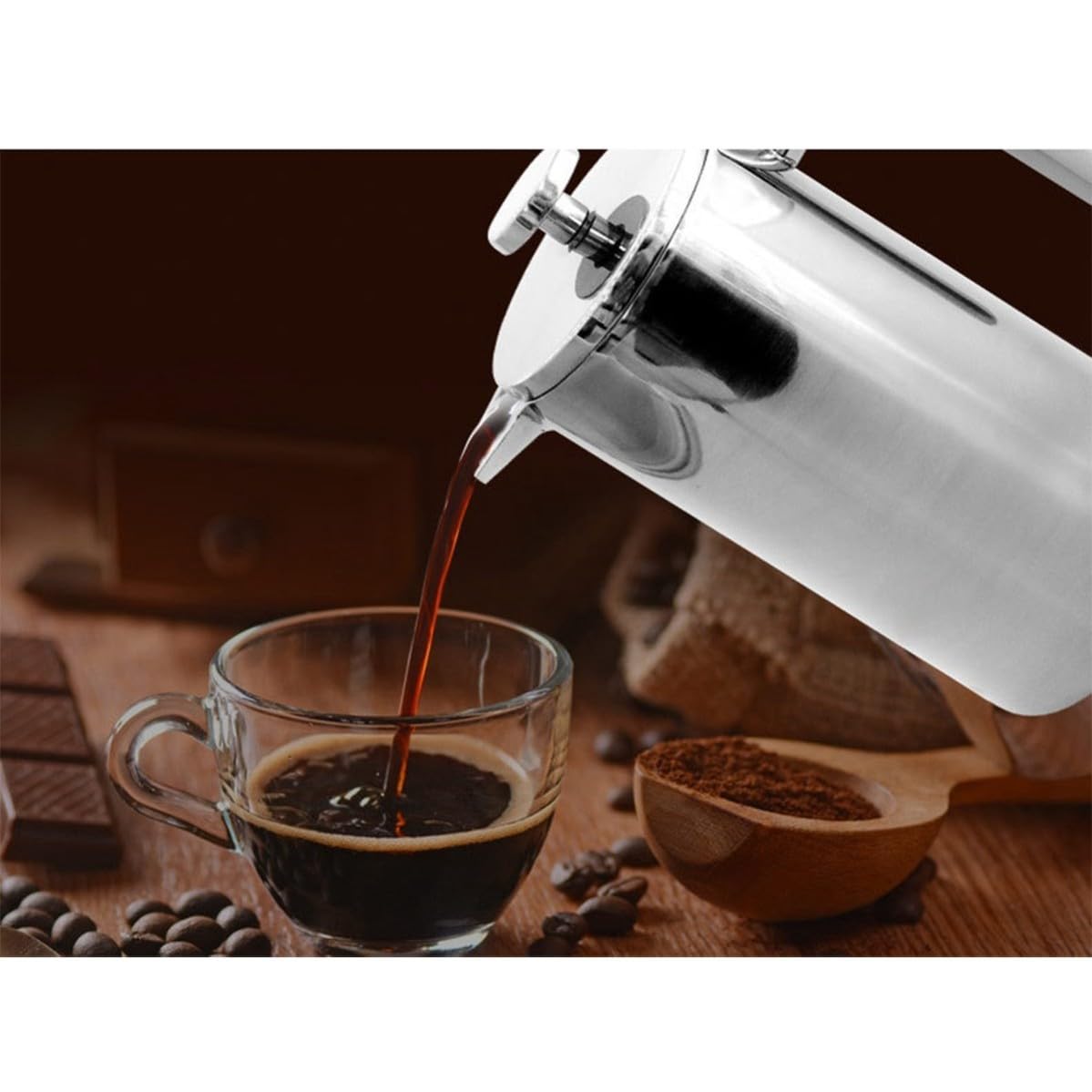 jojofuny Cafetière à Piston Filtre Intégré en Acier Inoxydable Double Paroi Isolante 350ml Design Moderne Portable pour Camping et Voyage