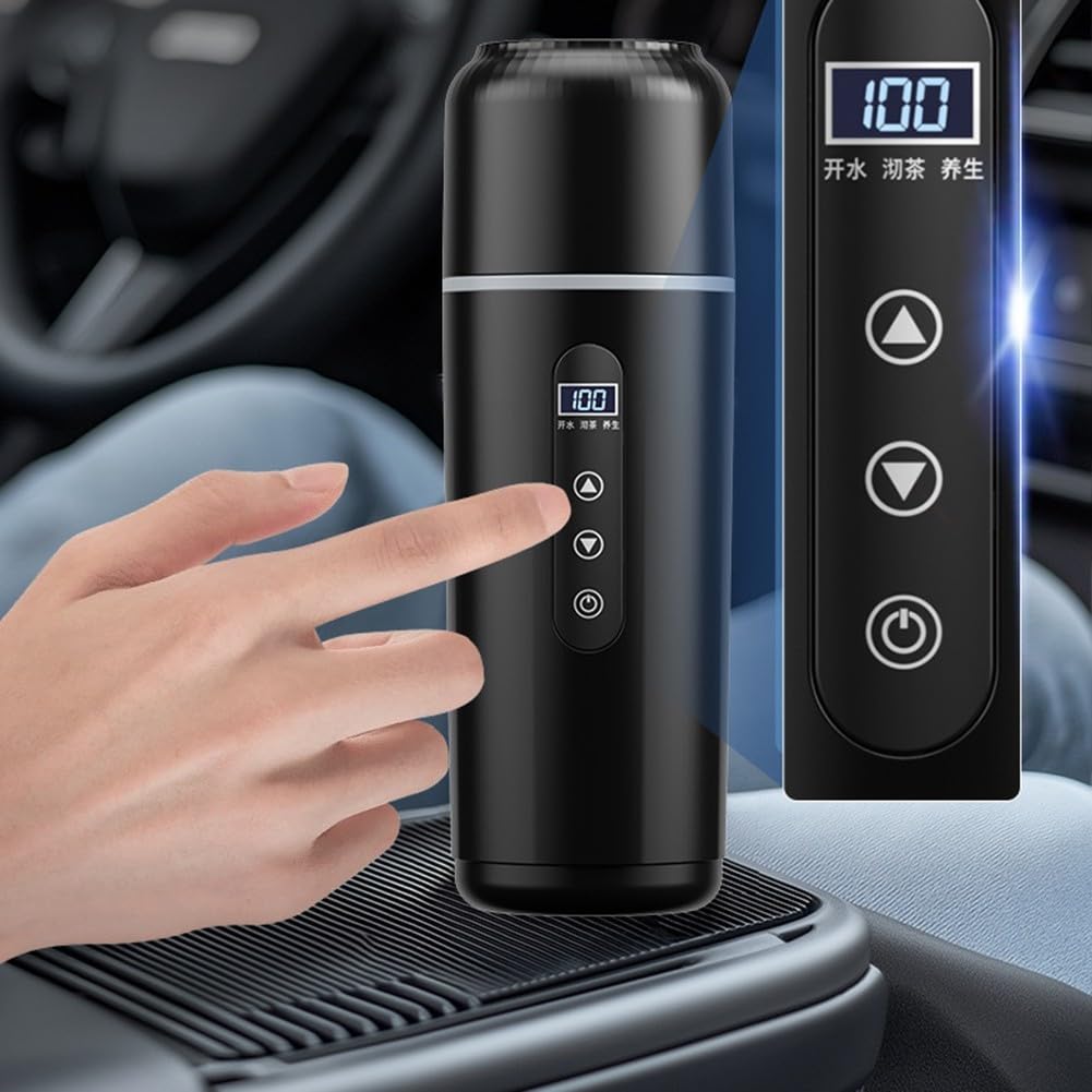 Hervidor eléctrico de viaje, 500 ml, LCD, 12 V/24 V, color blanco