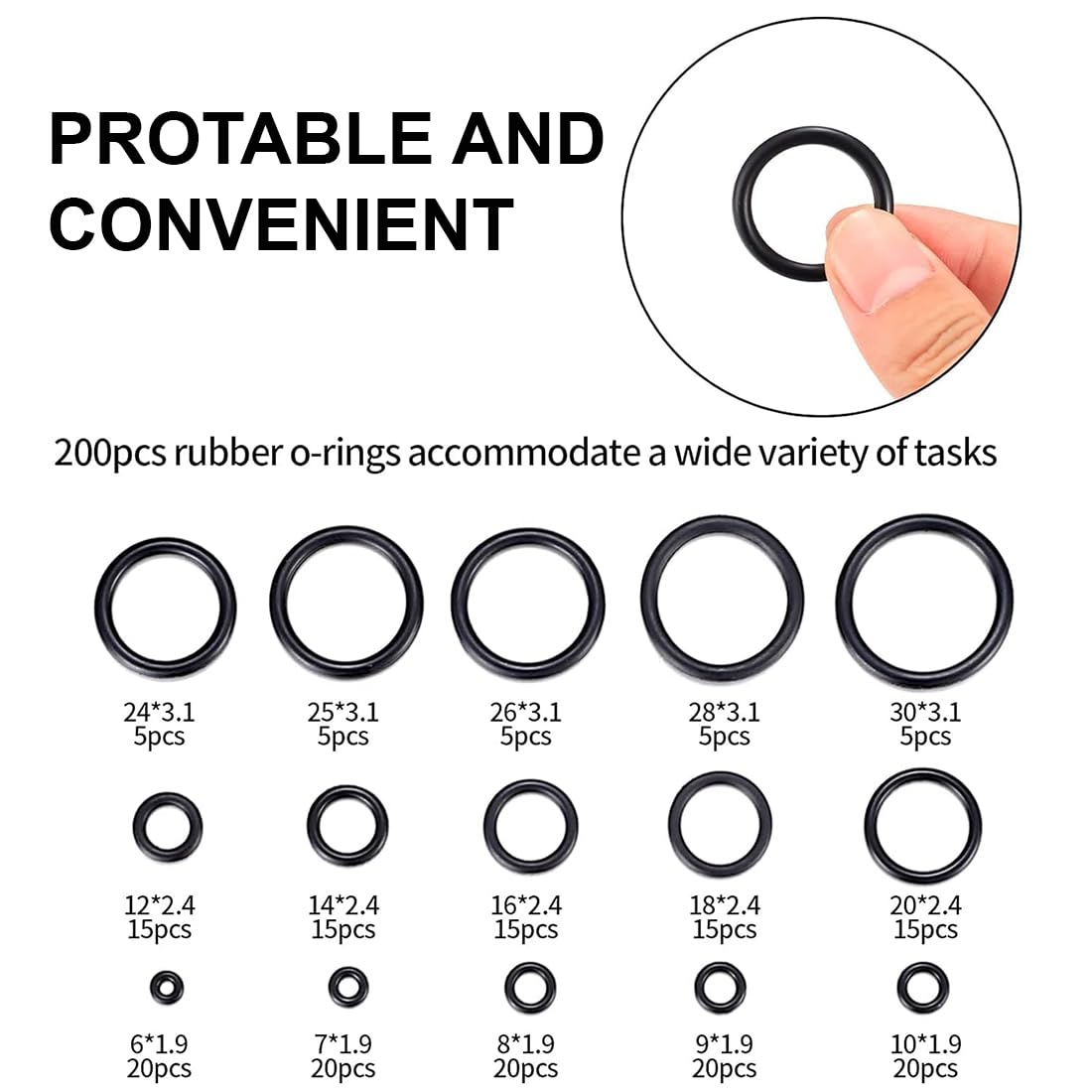 Set 200 Guarnizioni ad Anello in Gomma, Kit Riparazione Idraulica Universale per Perdite d'Acqua, Assortimento O-Ring Multidimensione per Rubinetto, Giardinaggio e Auto