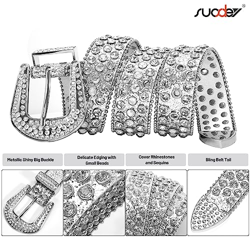 Image of SUOSDEY Women Men Rhinestone Belt Unisex Sequin Strap Bling Crystal Western Studs Glitter Luxury Belt for Jeans Pants Dress