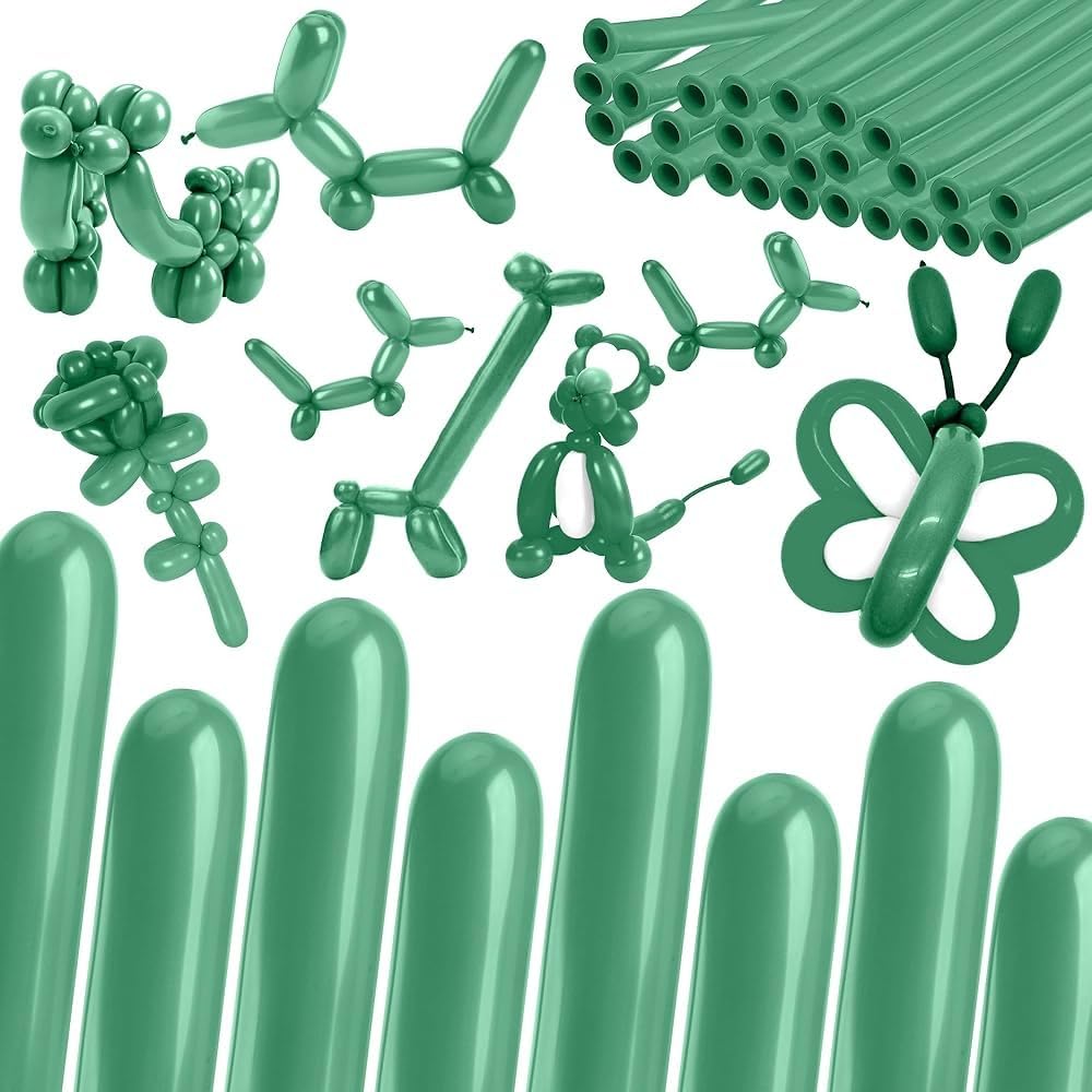 Goldedge Long Magic Latex Balloons 20 Pack - Dark Green - Modelling Balloons for Birthday, Wedding, Christmas Parties - Twisting Animal Balloons