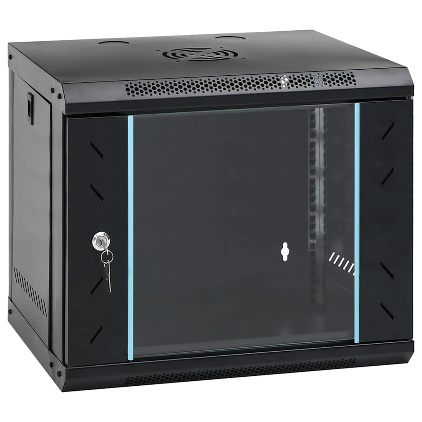 Armadio di rete in acciaio nero, 53 x 45 x 45 cm, con ante chiudibili, per componenti di rete in ufficio e appartamento