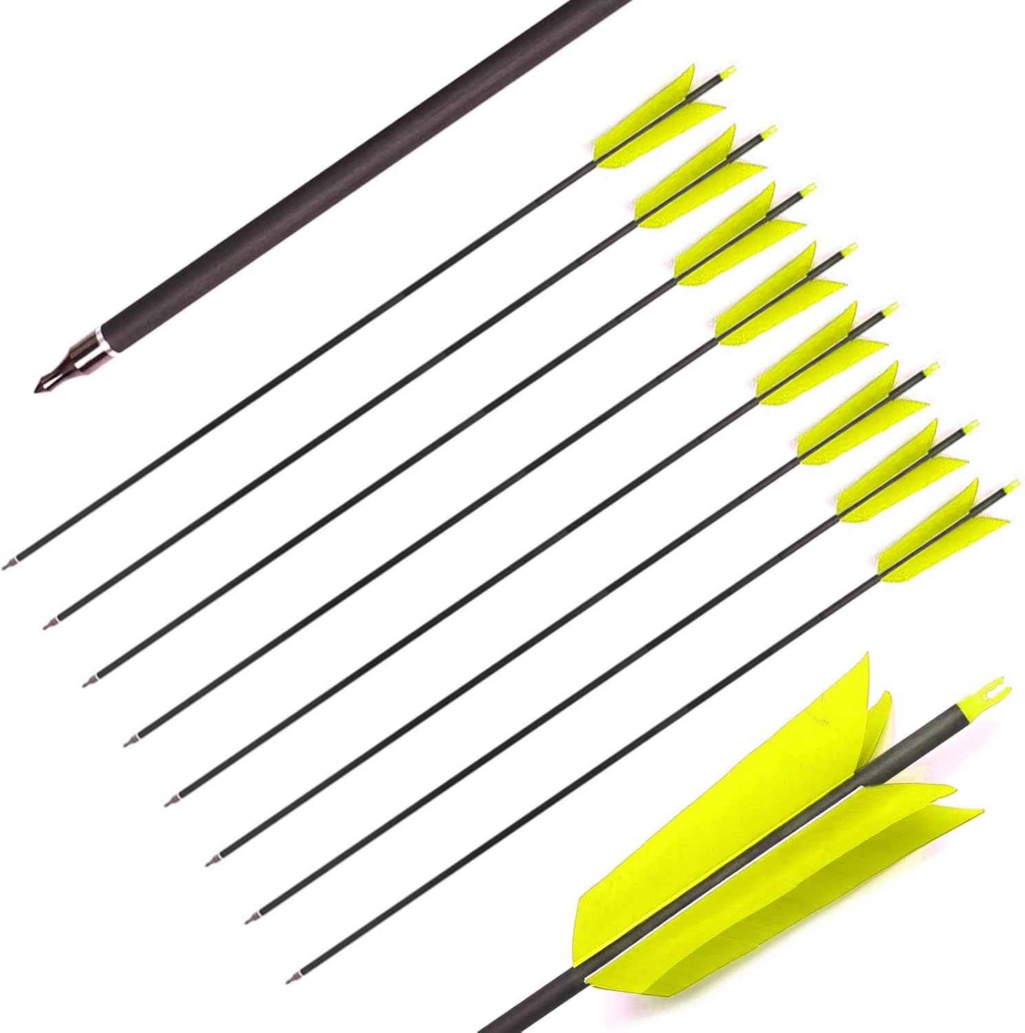31" Carbon Arrows Target Flu-Flu Arrows Spine 500 Hunting and Target Practice Arrows with 4pcs Turkey Feathers for Small Game Hunting Shooting