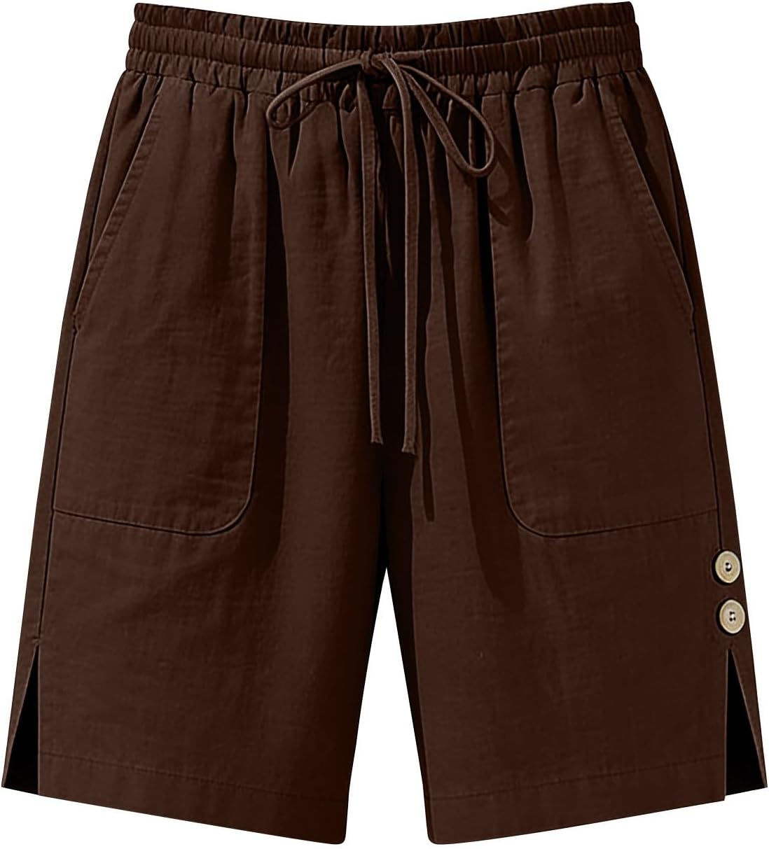Cotton Linen Shorts for Women Drawstring Elastic Waist Side Split Summer Beach Vacation Bermuda Shorts with Pockets