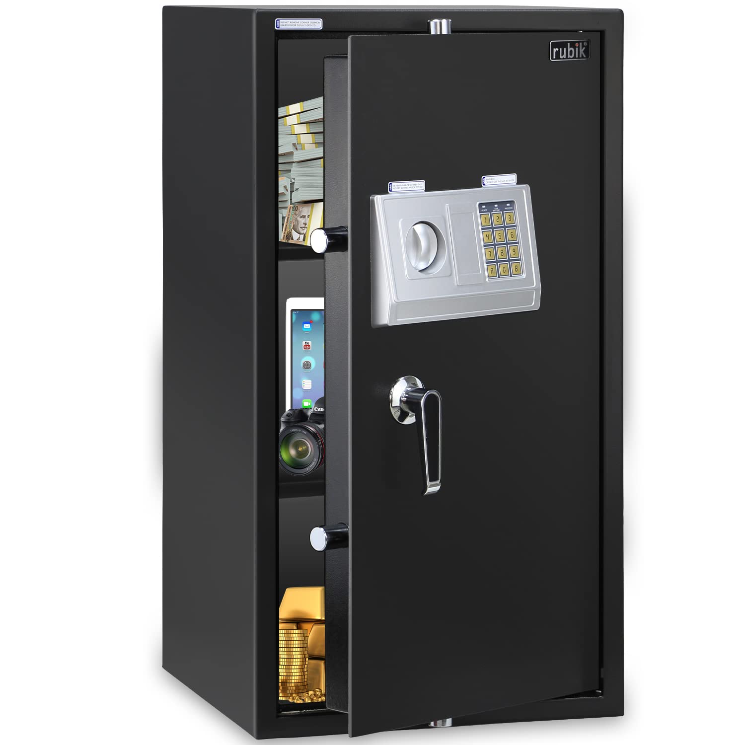 RubikSafe Box Large with Digital Keypad and Key Lock, Security Locker for Money Files folder Documents Jewelry Home Office RB75EDA (Size 75x40x40cm) Black