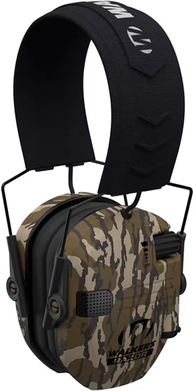 Walker's Razor Slim Ultra Low Profile Compact Design Adjustable Range Shooting Hunting Hearing Protection Electronic Earmuffs, Mossy Oak Bottomlands