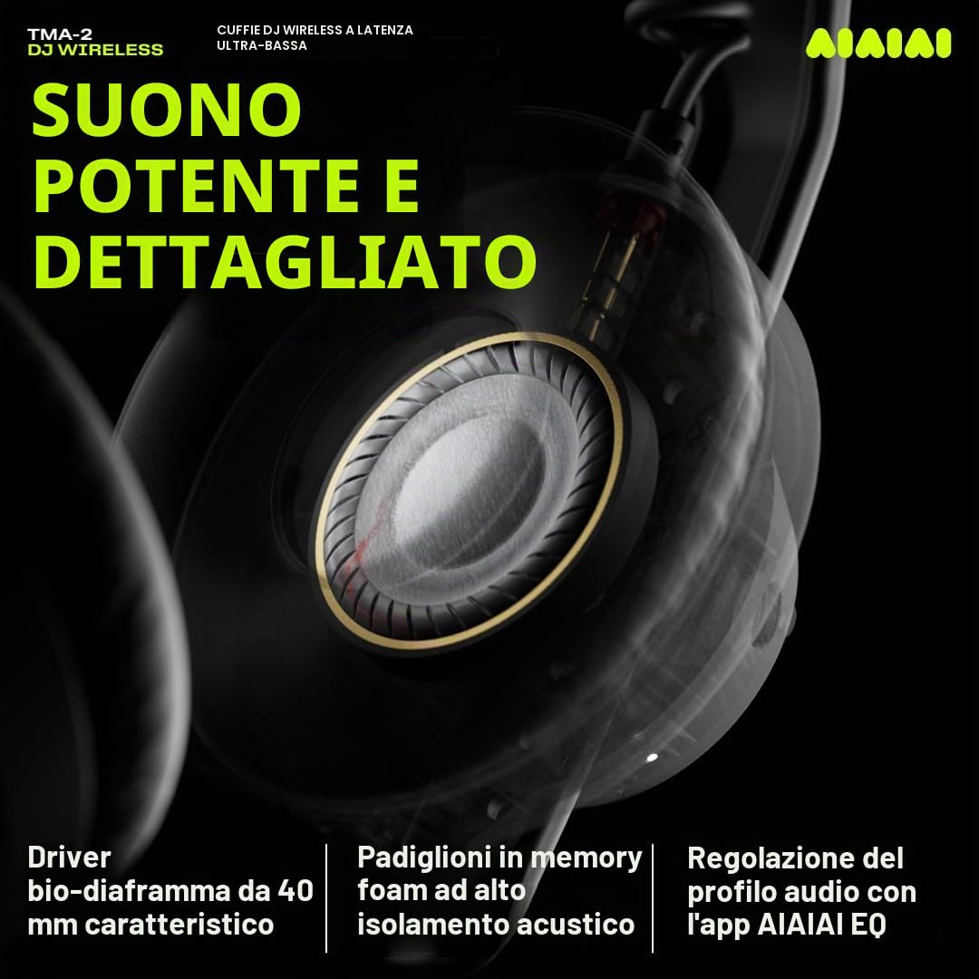 AIAIAI TMA-2 DJ Wireless - Cuffie DJ wireless professionali con audio a latenza ultra ridotta, oltre 20 ore di autonomia, design leggero e resistente, cuscinetti ad alto isolamento