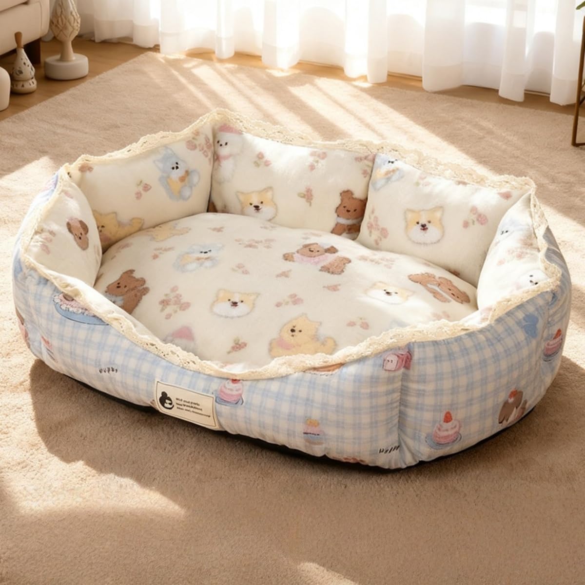 Odot Dog Bed Washable Rectangle Pet Bed for Small Medium Large Size Dogs Cats, Soft Comfort Calming Warming Pet Cushion Indoor for Puppy Kitten with Non-Slip Bottom (Blue plush,XL 70X50cm)