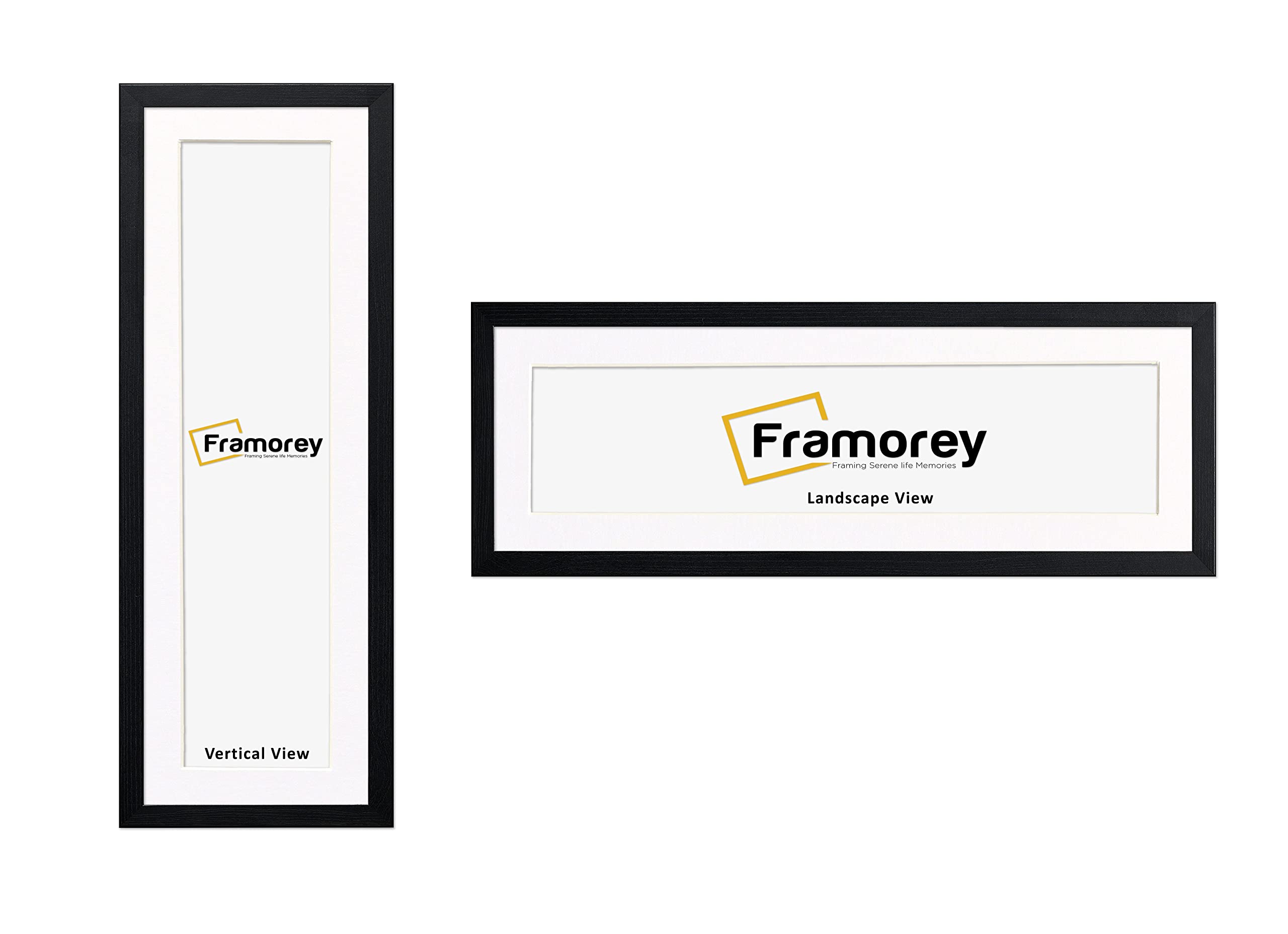 FRAMOREY Panoramic Style, Oxford Flat Wooden Effect Picture Frame, 16x9" Size Ash Black Photo Frame With 12x5" Size White Mount, Handmade Frame, Wall Art Hanging Frame, Best Home Decor Frames