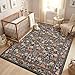 GarveeHome Brown Vintage Floral Washable Rugs 5x7 for Living Room Black Boho Botanical Retro Rug Low Pile Stain Resistance Non Slip Carpet for Bedroom Nursery Dining Room