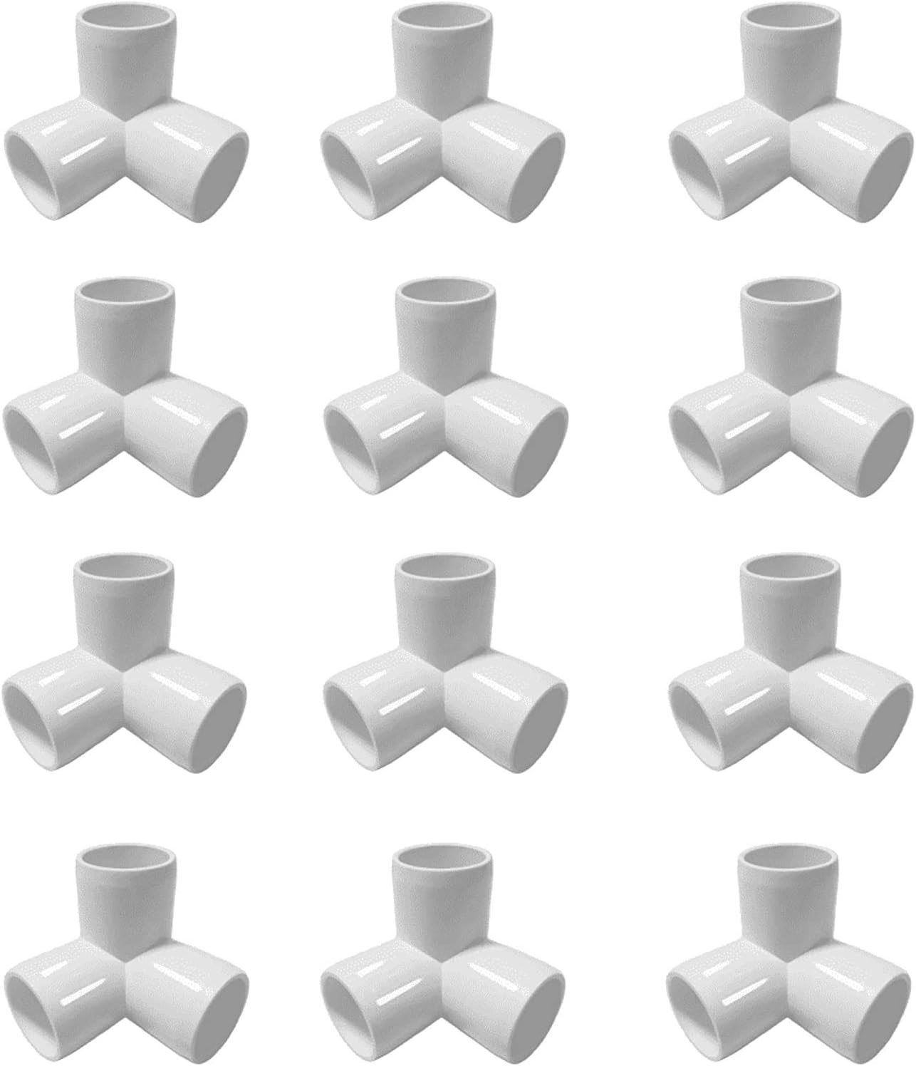 SELLERS360 3Way 3/4 inch PVC Fittings Corner Cross Elbow 45 90 Degree for Greenhouse Shed Pipe, Tent Connection Tee, Furniture Build Grade SCH40 [Pack of 12]