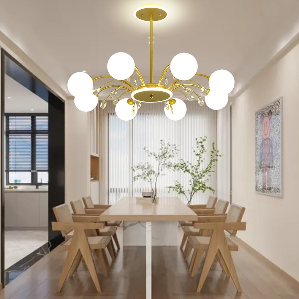 Suspension luminaire cristal E27 lustre moderne chic dorée pour salon