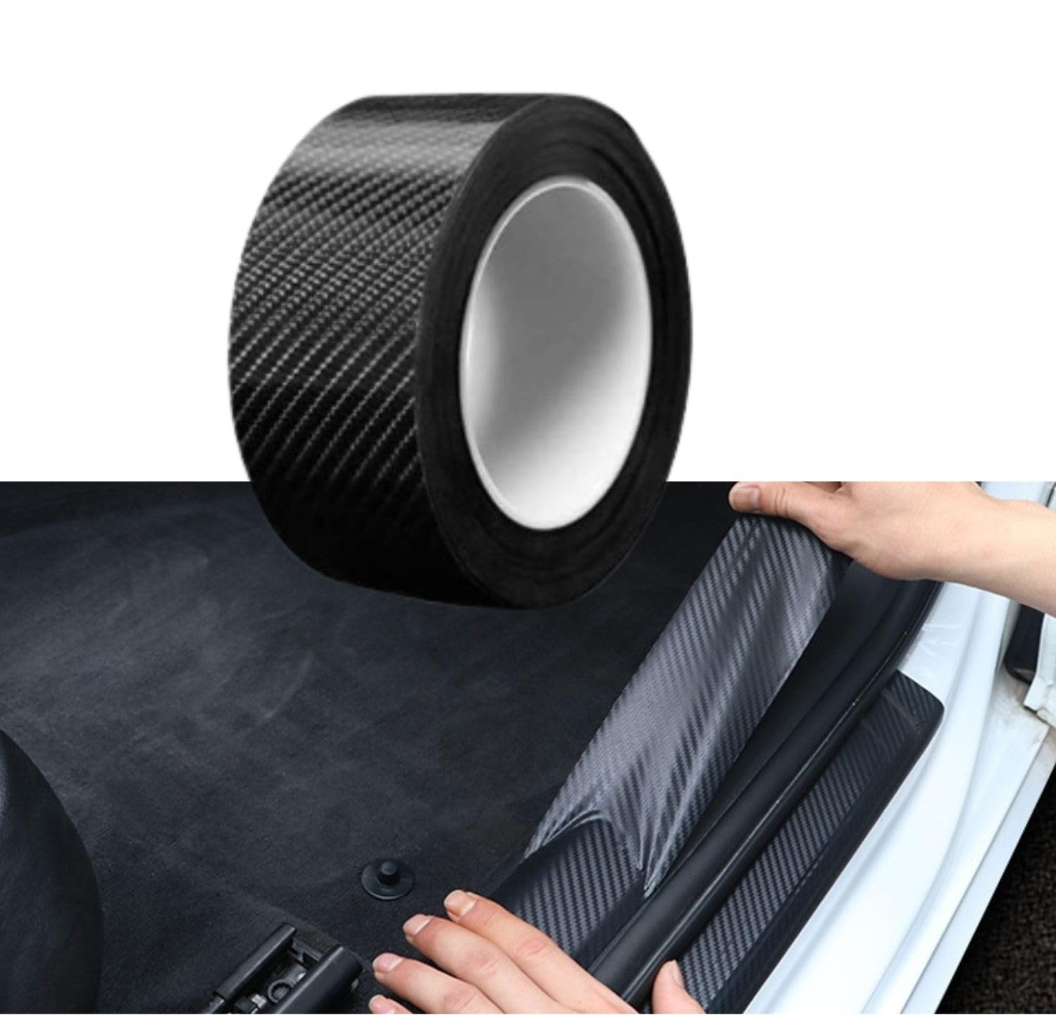 Scukzyde Car Door Sill Protector Carbon Fiber Anti Scratch Protector Sticker Car Door Guard Bumper Wrap Film Tape 5CM*5M (Black)