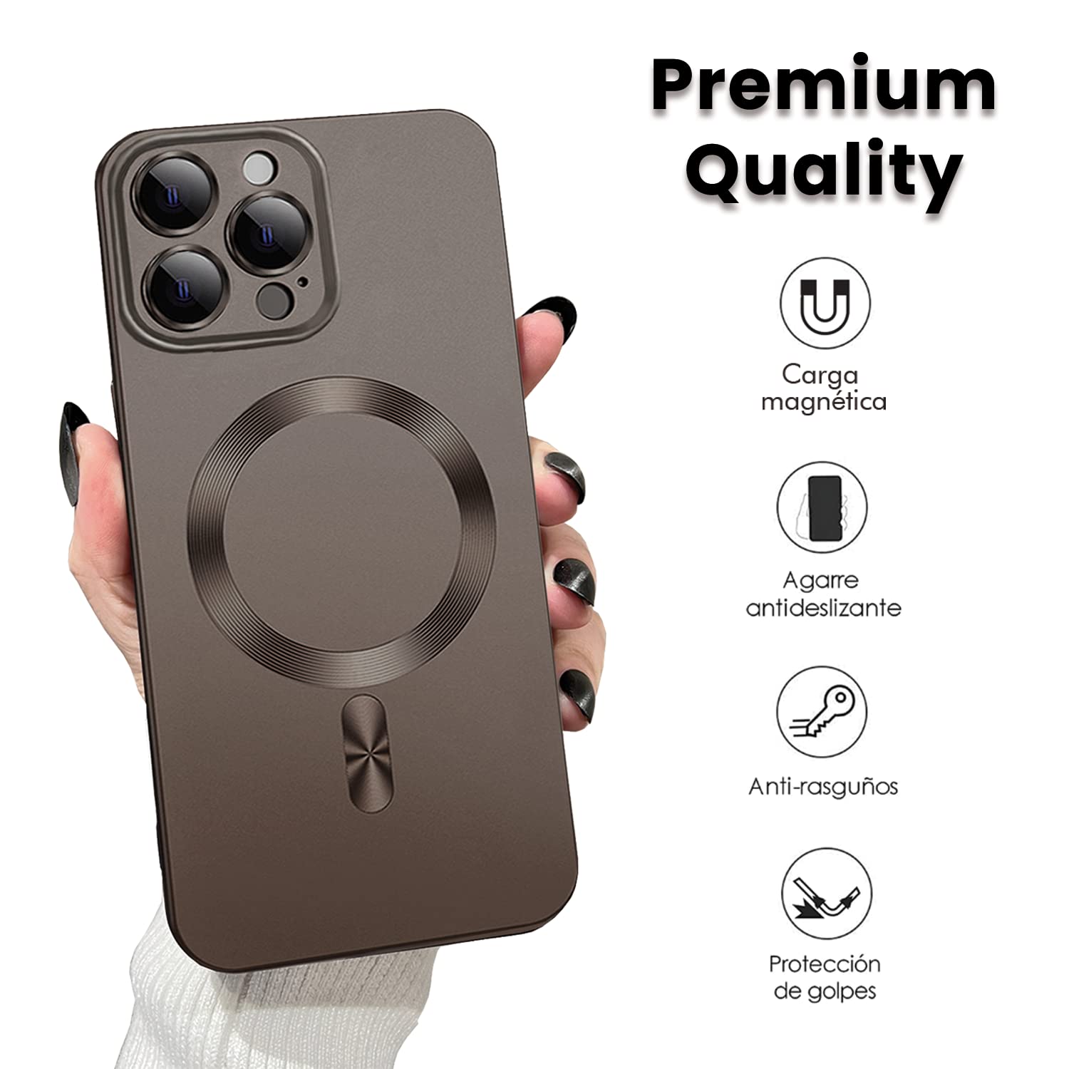 ICOVERI Custodia Magnetica TPU Gel, Compatibile con iPhone 13 Pro, Effetto Metallizzato Opaco, Compatibile ricarica magnetica, Protezione Fotocamere, Protezione Schermo, TPU Flessibile (Grafito