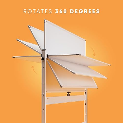Miniatura 5 de Pizarra blanca magnética grande, giratoria y portátil de borrado en seco, con soporte, de doble cara, estilo caballete, con ruedas, de pie, para