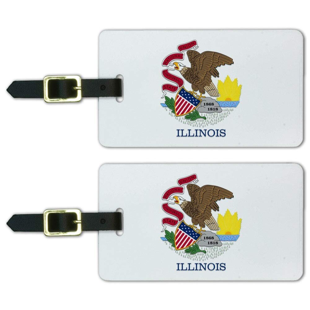 Illinois State Flag Luggage ID Tags Suitcase Carry-On Cards - Set of 2