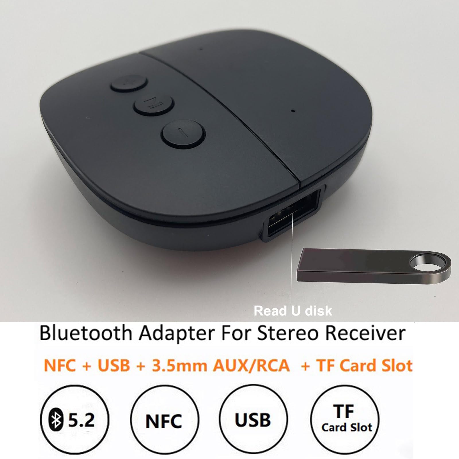 Ricevitore Bluetooth 5.2 con NFC Adattatore AUX/RCA Jack 3.5mm Wireless Bluetooth Audio Adapter Supporto USB TF Card