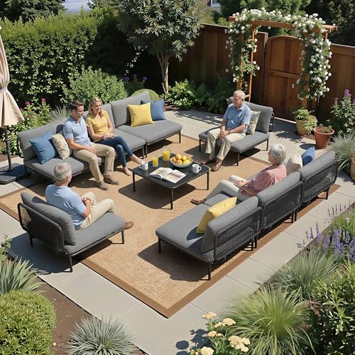 Image of Crestlive Products Outdoor Patio Furniture Set with Coffee Table, 8 Seater Modular Oversized Patio Conversation Set with Cushions, Modern Sectional for Backyard, Deck, Porch, or Poolside