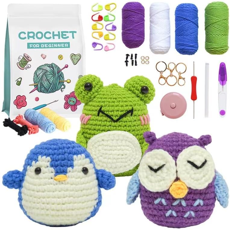 Crochet Kit for Beginners, 3 Pattern Cute Animals, Beginner Crochet