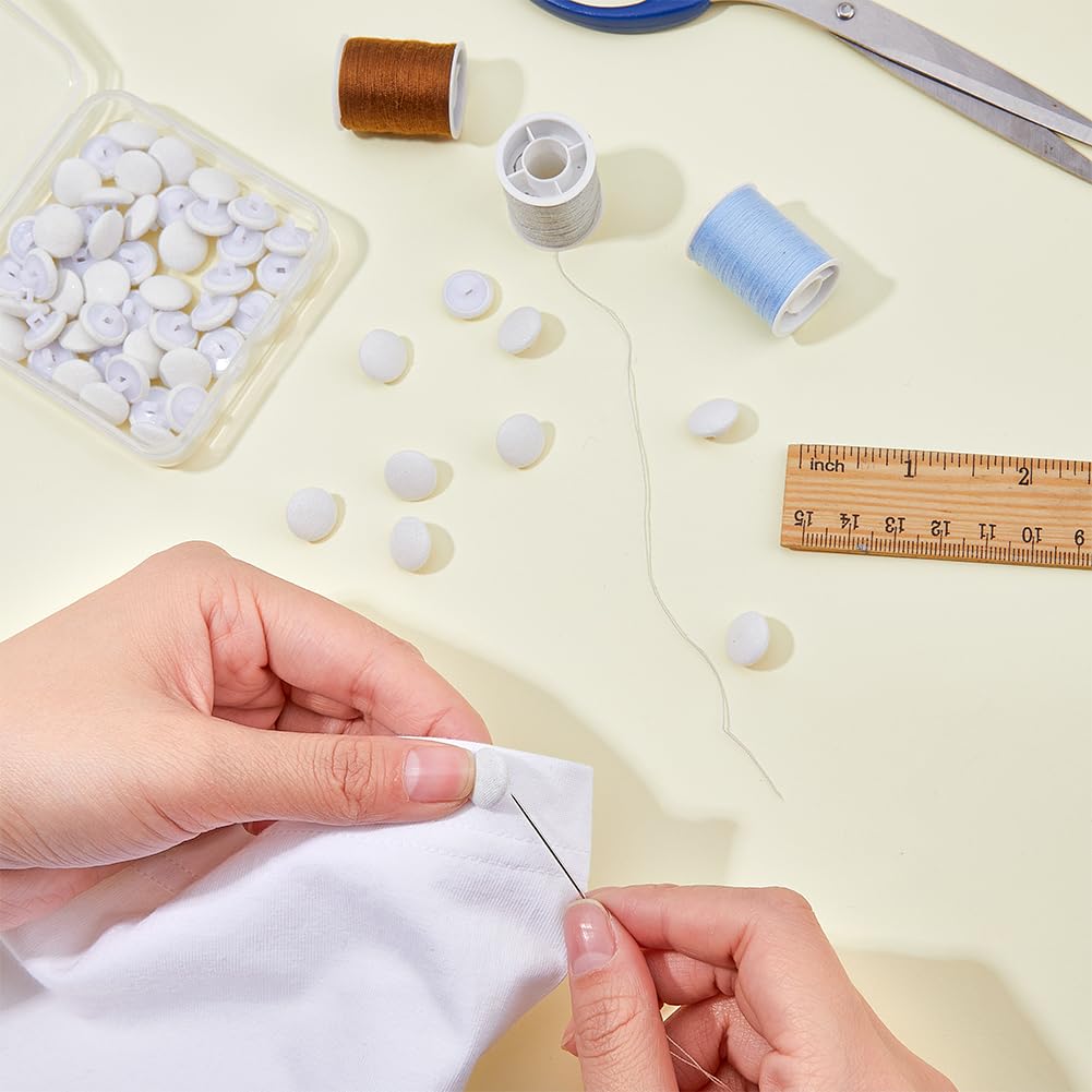 SUPERFINDINGS 80Pcs White Satin Cloth Buttons Mushroom Fabric Covered Buttons with Plastic Shank 12mm/0.5inch Round Buttons with 1 Hole for Wedding Dress Suits DIY Sewing - Image 3