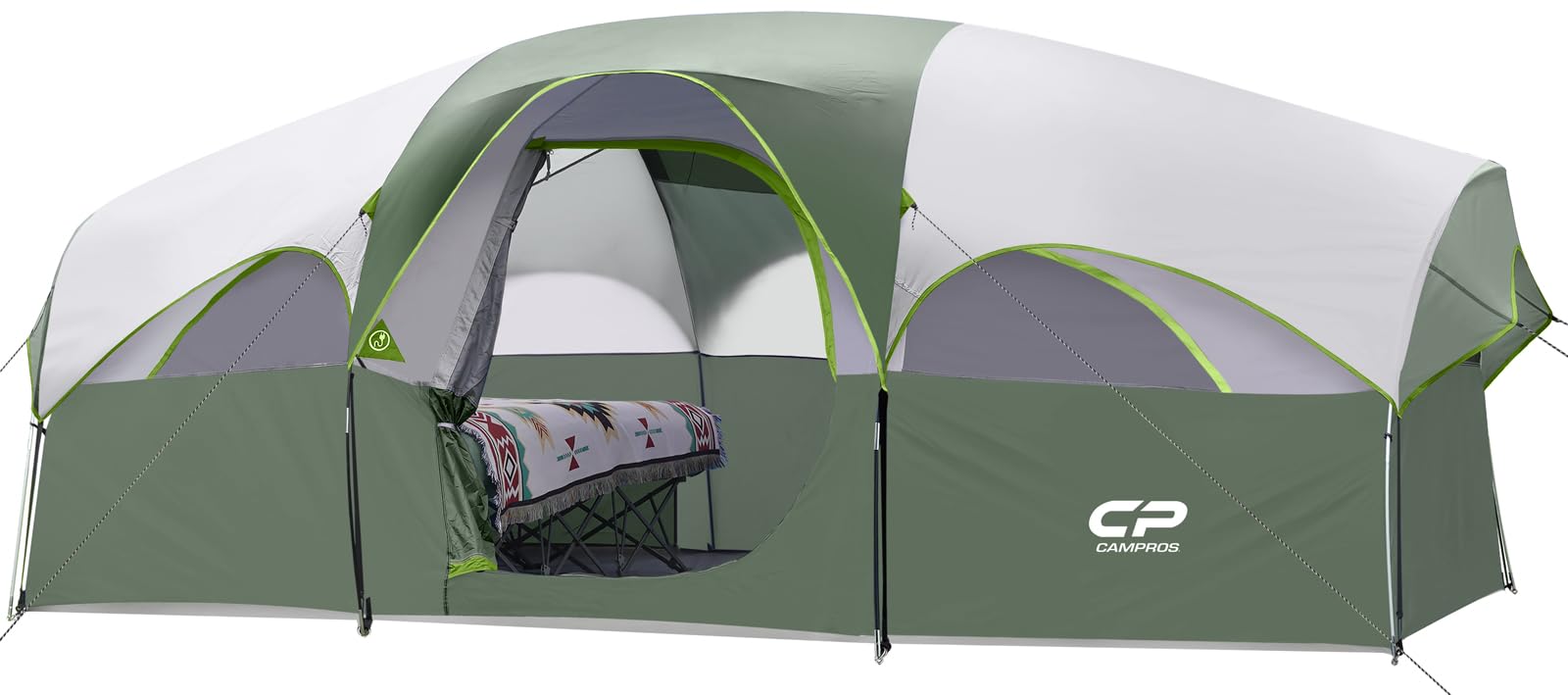 CAMPROS CP Tienda de Campaña 6-8 Personas, Tienda Familiar Grande 427 x 274 x 183 cm, 2 Habitaciones con Separador, Altura Cómoda, Montaje Rápido en 5 Minutos, Ventilada, Camping Familiar
