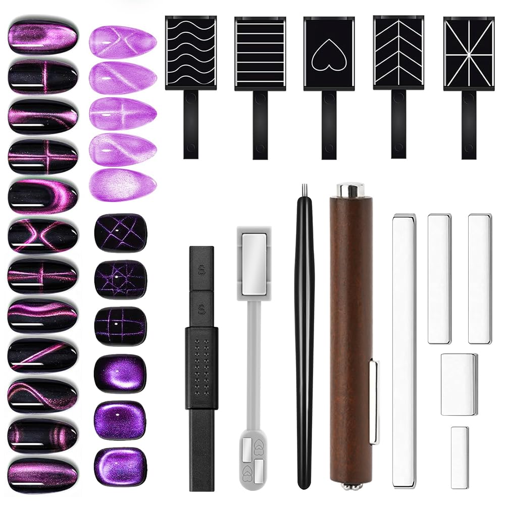 14Pcs Nail Magnet Set,Cat Eye Gel Nail Polish Magnet Wand,3 In 1 Nail Magnet Wooden Enclosure,DIY Nail Art Manicure Tool for 3D Halo Cat Eye Effect,Nails Cat Eye Design Tools Manicure Accessories