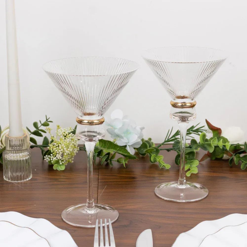 Balsa Circle 6 Clear Martini Glasses 10oz Ribbed Design with Gold Ring Accent – Drinkware, Wine Glasses for Weddings Parties Events Receptions Home Bar Cocktails Dining Tableware Decorations
