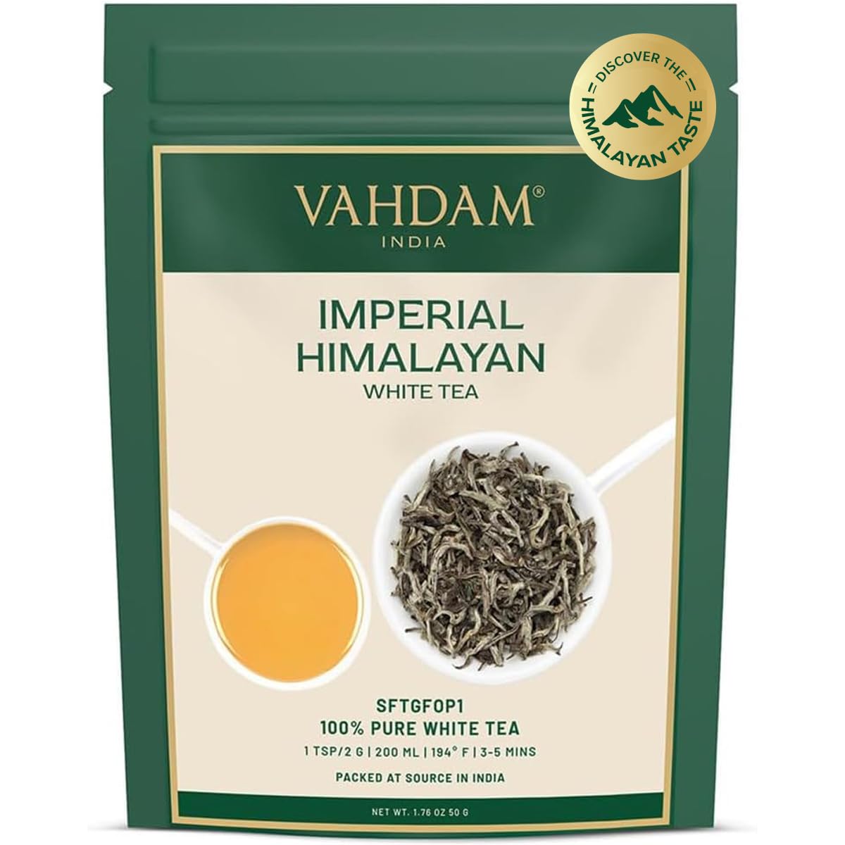 VAHDAM, Té Blanco - Imperial Himalayan (50g) Hojas de Té Blancas Imperiales de Himalaya | Hojas blancas de té sueltas | Blanco