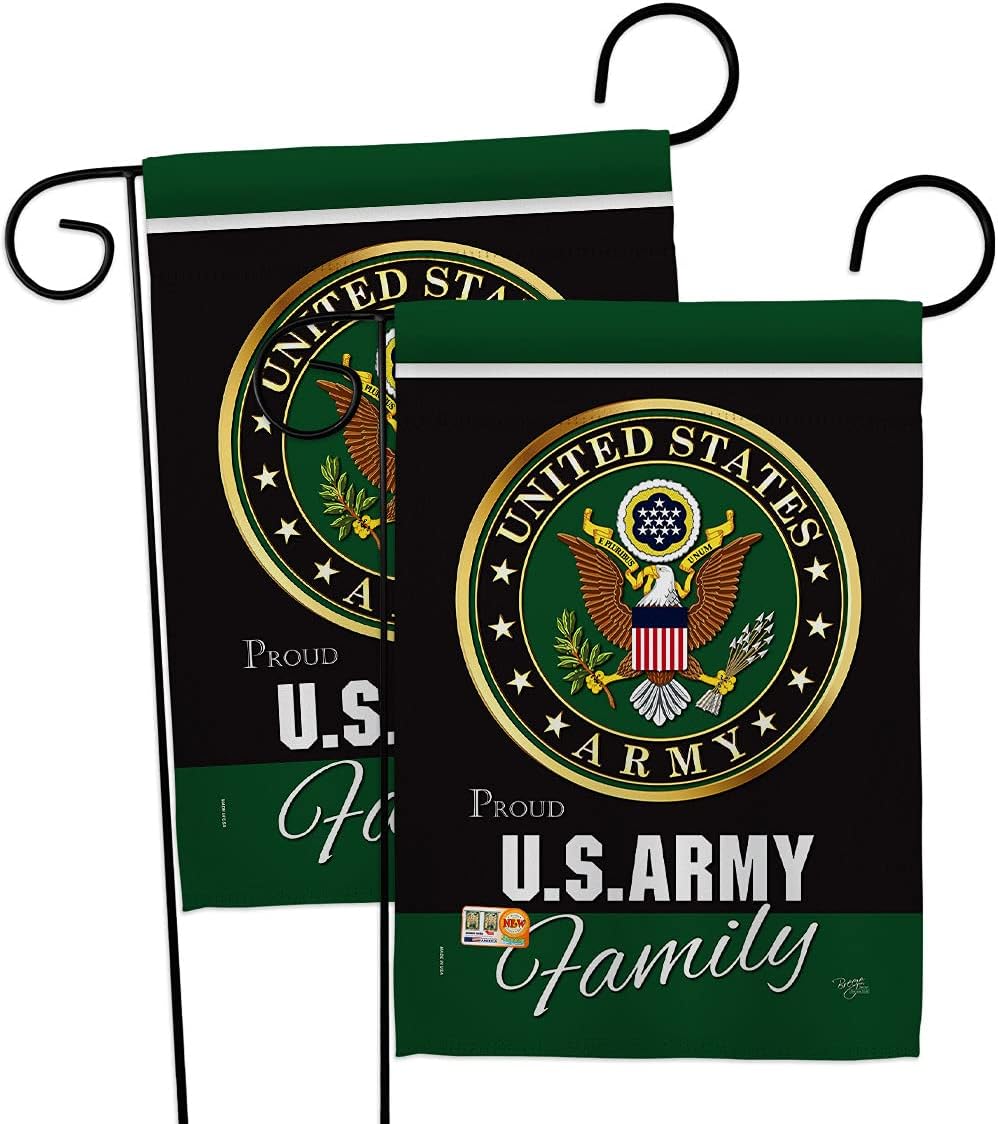 Army Proudly Family Garden Flag - 2pcs Pack Armed Forces Rangers United State American Military Veteran Retire Official - House Decoration Banner Small Yard Gift Double-Sided Made In USA 13 X 18.5