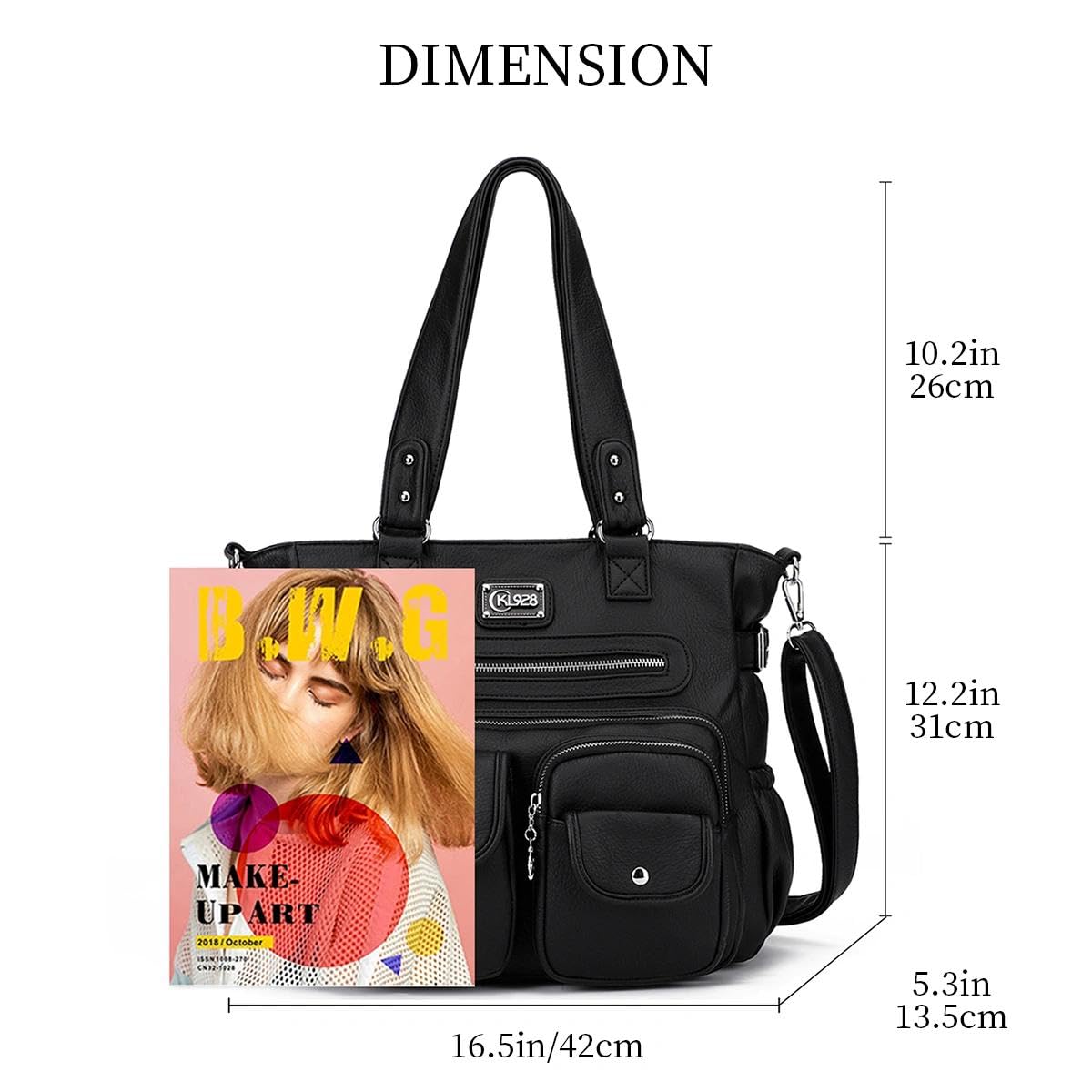 KL928 Handtasche Damen Tasche Umhängetasche Schultertasche Damentaschen gross für Damen Frauentasche PU Leder Damenhandtasche mit vielen Fächern (black)