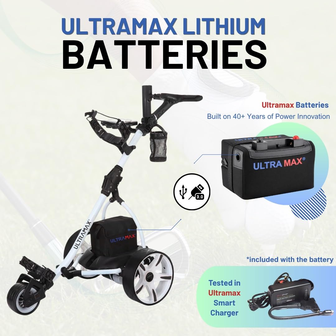 Ultramax Elektrischer Golftrolley mit 36-Loch-Lithium-Akku und Ladegerät, kostenloses Zubehör, 9 Geschwindigkeitsregelung, automatische Entfernung, leicht, zusammenklappbar, Aluminium