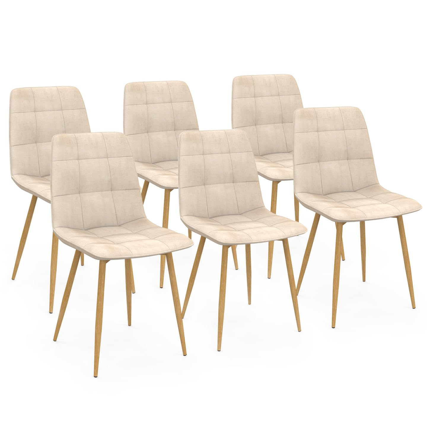 IDMarket – Juego de 6 sillas Mila de terciopelo beige y patas efecto madera para comedor