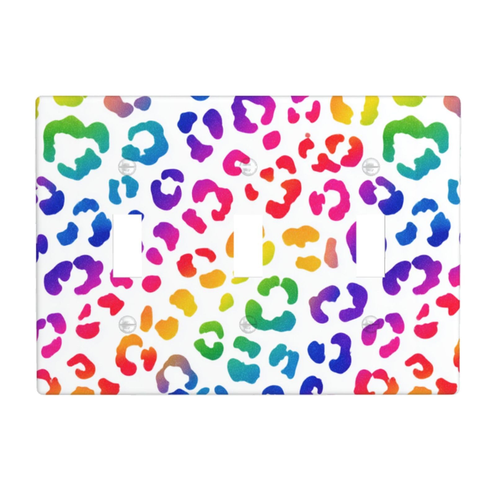 Rainbow Leopard Spots On White Light Switch Covers 3 Gang Triple Toggle Wall Plate Switchplate Electrical Faceplate for Bathroom Kitchen Bedroom Decor